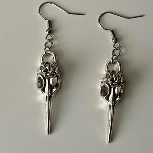 CROW RAVEN BIRD SKULL Pendant Silver Earrings Female Men Gothic Punk Biker